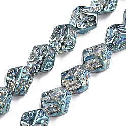 Кадет Синий Стеклянные бусины с гальваническим покрытием , самородки, кадетский синий, 13.5~14x13~13.5x10 мм, отверстие : 1 мм, около 45 шт / нитка, 24.21 дюйм (61.5 см)