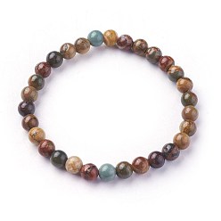 Натуральная Бирюза Браслеты из натуральной полихромной яшмы/камня Пикассо/бусины из яшмы Пикассо, круглые, 1-7/8 дюйм ~ 2-1/8 дюйм (4.9~5.3 см), бусины : 6~7 мм