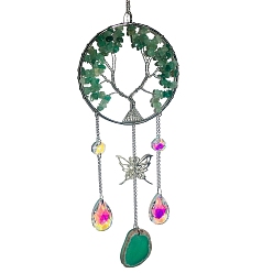 Зеленый Авантюрин Проволочная обертка из натурального зеленого авантюрина, подвесные украшения из дерева жизни, Ловушки солнца из натурального агата и стеклянных кисточек для украшения сада на открытом воздухе, 500 мм