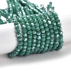 Medium Aquamarine Electroplate Opaque Glass Beads Strands, Faceted(32 Facets), Pearl Luster Plated, Round, Medium Aquamarine, 4mm, Hole: 0.7mm, about 88~95pcs/strand, 12.99~14.06 inch(33~35.7cm)