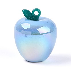 Васильковый Плакировка непрозрачных акриловых подвесок, яблочные прелести, переливающийся цвет, васильковый, 37x30.5x30.5 мм, отверстие : 2.8 мм