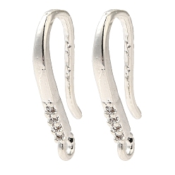 Серебро Стойка покрытие латунь микропаве прозрачный кубический цирконий крючки для сережек, провод уха, долговечный, без свинца и без кадмия, серебряные, 17x8x1.5 мм, отверстие : 1.2 мм, штифты : 1 мм
