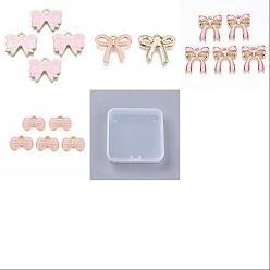 Pink 24 Stk. 4 Stile Legierungsemail-Anhänger, Schleife, rosa, 8.5~19.5x12~18x1~2.5 mm, Bohrung: 1.5~2 mm, 6 Stück / Stil