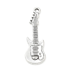 Antique Silver Tibetan Style Alloy Pendants, Guitar Charms, Antique Silver, 30x9x2mm, Hole: 1.6mm