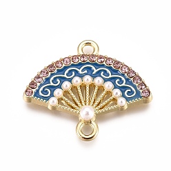 Прусский Синий Соединители звеньев сплава, с эмалью, пластик искусственный жемчуг и горный хрусталь, ручной вентилятор, золотые, фиолетовые, берлинская лазурь, 19x23x4 мм, отверстие : 1.5 мм