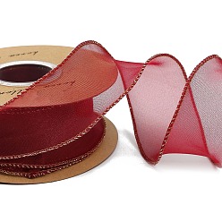 Dark Red Polyester Organza Ribbon, for Gift Wrapping, Bow Tie Making, Flat, Dark Red, 1-5/8 inch(40mm), about 9.84 Yards(9m)/Roll
