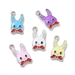 Platinum Alloy Enamel Pendants, Rabbit, Mixed Color, Platinum, 21x11x2mm, Hole: 1.8mm