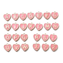 Pink Подвески из эмали и сплава, золотые, сердце с подвеской в виде буквы az, розовые, 15.5x14.5x2 мм, отверстие : 2 мм, 26 шт / комплект