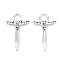 Античное Серебро Тибетский сплав стиля большие кулоны, амулеты в виде летучих мышей и мечей, античное серебро, 50x31x3 мм, отверстие : 8.5x8 мм