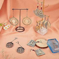 Blanched Almond DIY Wood Pendant Drop Earring Making Kit, Including Wooden Big Pendants, Pecan Wood Beads, Copper Wire, Aluminum Jump Rings, Stainless Steel Earring Hooks & Eye Pin, Blanched Almond, Pendant: 18pcs/box