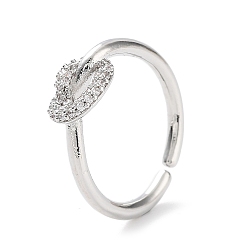 Платина Узел, покрытие стойки, латунь, микропаве, прозрачный кубический цирконий, открытые кольца, долговечное кольцо-манжета для женщин с покрытием, без свинца и без кадмия, платина, внутренний диаметр: 16.8 мм