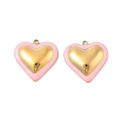 Розовый 304 нержавеющей стальной эмали подвески, сердце прелести, реальный 18 k позолоченный, вакуумное покрытие pvd, туманная роза, 18x18.5x4 мм, отверстие : 1.5 мм