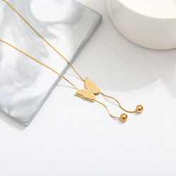 Бабочка 201 женские ожерелья-лариаты из нержавеющей стали, золотые, бабочка, 15.75 дюйм (40 см)