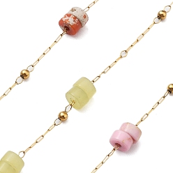 Имперская яшма Ионное покрытие (ip) 304 цепи из нержавеющей стали, с бусинами из натуральной императорской яшмы, реальный 18 k позолоченный, пайки, с катушкой, полированный, 4x2 мм, около 32.81 футов (10 м) / рулон