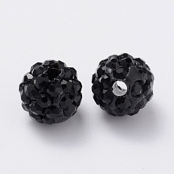 Jet Pave Disco Ball Beads, Polymer Clay Rhinestone Beads, Grade A, Round, Jet, PP12(1.8~1.9mm), 8mm, Hole: 1mm