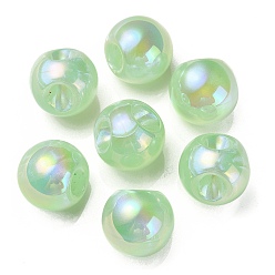 Light Green UV Plating Rainbow Iridescent Acrylic Beads, with Glitter Powder, Round, Light Green, 18.5mm, Hole: 4mm