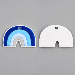 Medium Blue Food Grade Eco-Friendly Silicone Big Pendants, Rainbow, Medium Blue, 62x90x9mm, Hole: 7x9mm