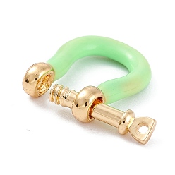 Light Green Brass Enamel D-Ring Anchor Shackle Clasps, Real 18K Gold Plated, for Bracelets Making, Light Green, 18x15~17x4.5~5mm, Hole: 8mm