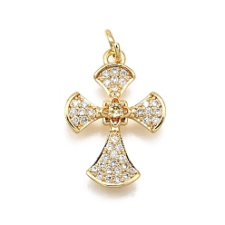 Настоящее золото 18K Латунные микро проложить кубического циркония подвески, крестик, долговечный, без свинца и без кадмия, с целью перехода в кольце, реальный 18 k позолоченный, 20.5x14.5x3 мм