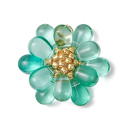 Светлый Морско-зеленый Подвески из прозрачного стекла в форме капли, цветок, с круглыми стеклянными бусинами и бисером и 304 открытыми соединительными кольцами из нержавеющей стали, светло-зеленый, 24x27x9 мм, отверстие : 2.5 мм