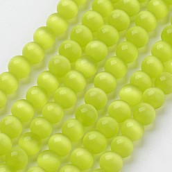 Yellow Green Cat Eye Beads, Round, Yellow Green, 8mm, Hole: 1mm, about 15.5 inch/strand, about 49pcs/strand