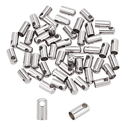 Нержавеющая Сталь Цвет 304 концы из нержавеющей стали шнур, Торцевые крышки, колонка, цвет нержавеющей стали, 9.5x4.5 мм, отверстие : 2 мм, внутренний диаметр: 4 мм, 50 шт / коробка