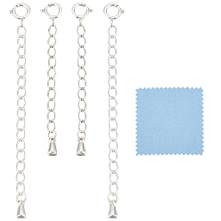 Teardrop 4 шт. 2 стили 925 посеребренная серебряная удлинительная цепочка, концевая цепочка с застежками-карабами и язычками цепочки, с печатью 925, слеза