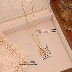 Rectangle 304 из нержавеющей стали кулон ожерелья эмали, с кристально горный хрусталь, золотые, прямоугольник с крестом, 15.75 дюйм (40 см), Кулон : 15x10 мм