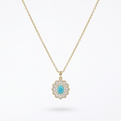 Oro Collares con colgante ovalado de latón, circonitas cúbicas transparentes y resina para mujer., el cielo azul, dorado, 16.14 pulgada (41 cm)