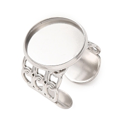Stainless Steel Color 304 Stainless Steel Cable Chain Cuff Ring Components, Round Pad Ring Setting, Stainless Steel Color, 14~14.7mm,18mm, Tray Size: 16mm