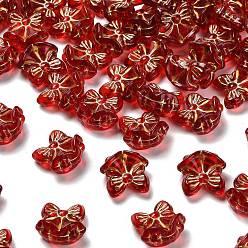 Красный Прозрачные акриловые бусины, рождественский колокольчик с бантом, золотой металл обвитыми, красные, 15x15.5x8.5 мм, отверстие : 1.2 мм, Около 562 шт / 500 г