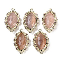 Солнечный Камень Натуральный солнечный камень ограненные конский глаз звенья, стойка покрытие латунь микропаве орхидея кубический цирконий соединительные подвески, золотые, 24.5x14.5x4.5 мм, отверстие : 1.2 мм