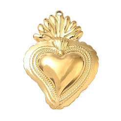 Настоящее золото 18K 304 подвески из нержавеющей стали, шарма сердца, ионное покрытие (ip), реальный 18 k позолоченный, 34x24x5 мм, отверстие : 1.4 мм