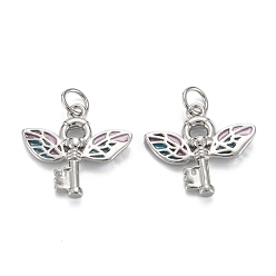 Платина Латунь эмаль подвески, с целью перехода в кольце, долговечный, без свинца, без никеля и без кадмия, ключ, платина, 16x17x3 мм, Перейти кольцо: 5x1 мм, 2.5 мм внутренним диаметром