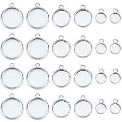 Real Platinum Plated 24Pcs 3 Styles Brass Pendant Cabochon Settings, Plain Edge Bezel Cups, Flat Round, Nickel Free, Real Platinum Plated, Tray: 6~12mm, 9.5~16x7~13.5x2.5~3.5mm, Hole: 1.5mm, 8pcs/style