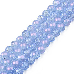 Васильковый Полупрозрачные стеклянные бусины с кракле, с блеском порошок, круглые, васильковый, 8x7.5 мм, отверстие : 1 мм, около 100~105 шт / нитка, 31.50 дюйм ~ 33.07 дюйм (80 см ~ 84 см)