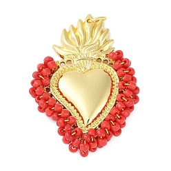 Красный Латунные подвески от кори, сердечки ручной работы, с целью перехода в кольце, реальный 18 k позолоченный, красные, 53x40x6 мм, отверстие : 5 мм