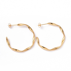 Золотой 201 серьги-гвоздики в форме волны из нержавеющей стали с 304 булавками из нержавеющей стали, полукруглые серьги для женщин, золотые, 35.5x34.5x3 мм, штифты : 0.8 мм