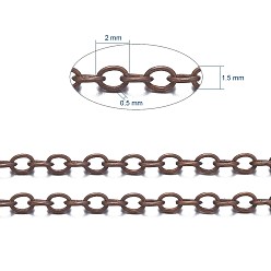Red Copper Brass Cable Chains, Soldered, with Spool, Oval, Cadmium Free & Nickel Free & Lead Free, Long-Lasting Plated, Red Copper, 2x1.5x0.35mm, about 301.83 Feet(92m)/roll