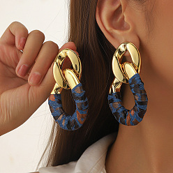 Прусский Синий Ccb пластиковые и тканевые овальные серьги-гвоздики с цепочкой якорного плетения, золотые, берлинская лазурь, 82x49 мм
