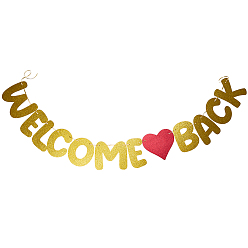 Золотистый Бумажный баннер с надписью «Добро пожаловать обратно», для праздничных украшений, золотые, 155~170x85~185x0.5~0.8 мм