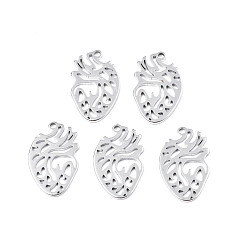 Нержавеющая Сталь Цвет Не тускнеющие 201 подвески из нержавеющей стали, в форме сердца, цвет нержавеющей стали, 25x16x1.5 мм, отверстие : 1.8 мм