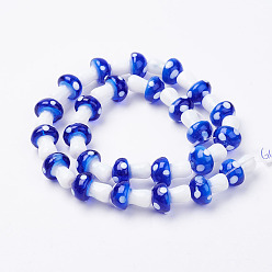 Blue Handmade Lampwork Beads Strands, Mushroom, Blue, 11.5~14.5x9~11mm, Hole: 1mm, about 25pc/strand, 13.54 inch(34.4cm)