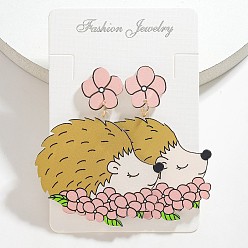 Hedgehog Акриловые болтаться серьги стержня, коричневые, еж, 65x53 мм