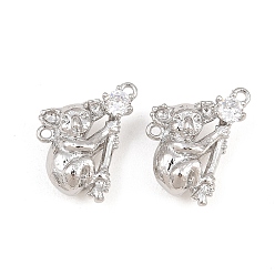 Real Platinum Plated Brass Micro Pave Clear Cubic Zirconia Pendants, Koala Charms, Real Platinum Plated, 18x15x8mm, Hole: 1.4mm