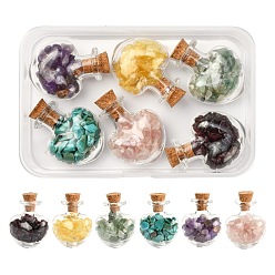 Смешанные камни Наборы для изготовления бутылок сердечных желаний, включая бусины из натуральной смешанной каменной крошки и стеклянную бутылку в форме сердца, стеклянная бутылка: 6 шт. / коробка