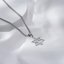 Нержавеющая Сталь Цвет Винтажная подвеска «Звезда Давида» в виде дерева жизни, ожерелья из нержавеющей стали унисекс, религиозные украшения, цвет нержавеющей стали, 23.62 дюйм (60 см)