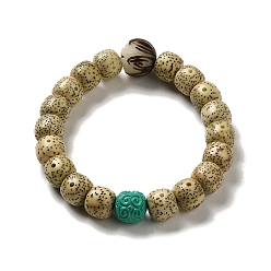 Mixed Stone Synthetic Turquoise & Moon and Star Bodhi Beaded Stretch Bracelets, Inner Diameter: 2 inch(5cm), Bead: 10x9mm