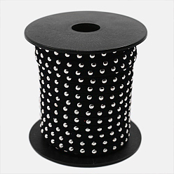 Black Silver Aluminum Studded Faux Suede Cord, Faux Suede Lace, Black, 5x2mm, about 20yards/roll