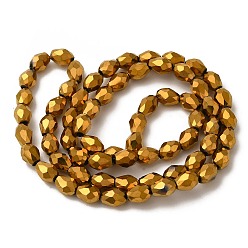 Golden Plated Electroplate Glass Beads Strands, Faceted, teardrop, Golden Plated, 7x5mm, Hole: 1mm, about 65~67pcs/strand, 18~18.5 inch(45.5~46.9cm)
